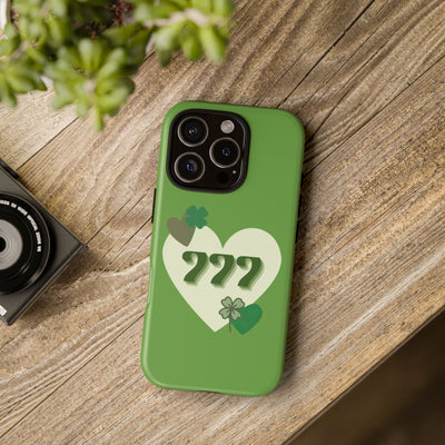 "Aligned in Love & Luck" – 777 Angel Number Heart Phone Case