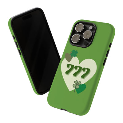 "Aligned in Love & Luck" – 777 Angel Number Heart Phone Case
